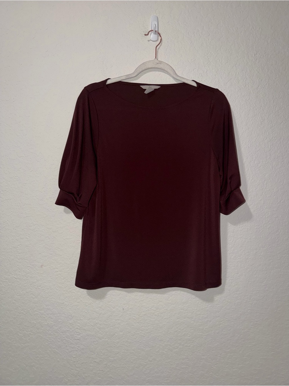 H&M Burgundy Boatneck Puff Sleeve Blouse